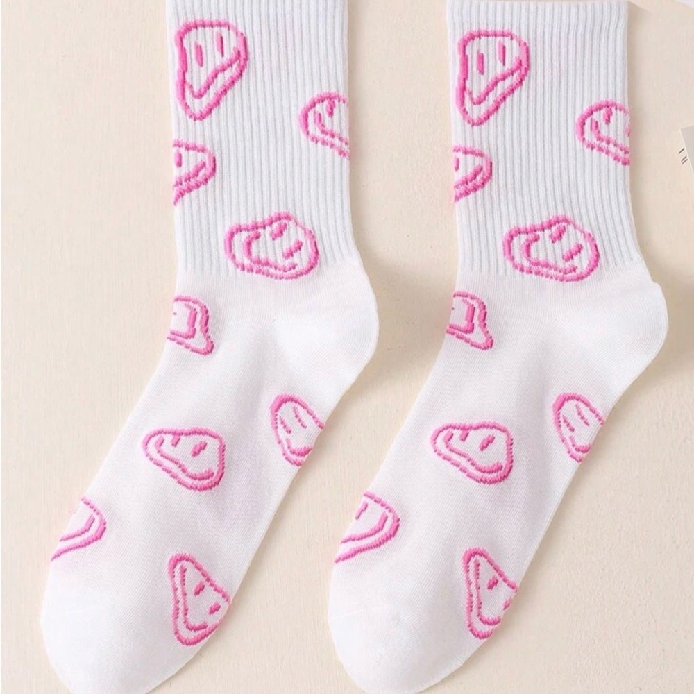 White Socks with Pink Smileys